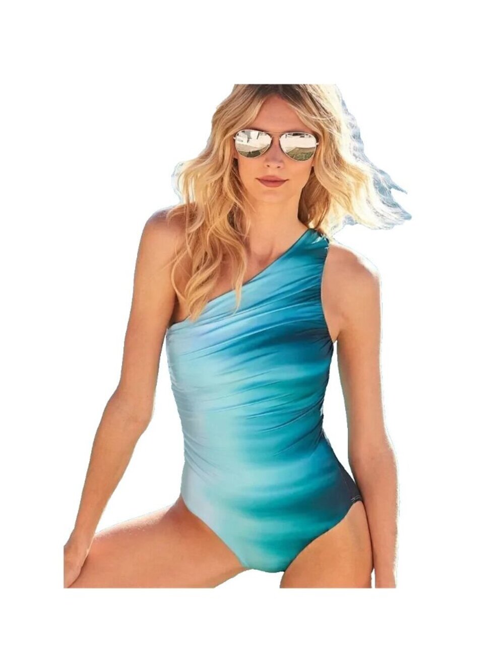 La Blanca Ocean Oasis ombré one shouldered swimsuit 6 Womens